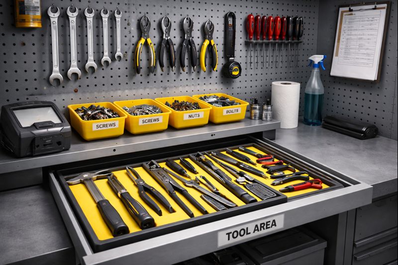 5S – urejeno delovno mesto z jasno določenimi mesti za orodja in materiale